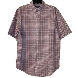 Roundtree & Yorke TravelSmart Short Sleeve Red and White Checked Sportshirt- L